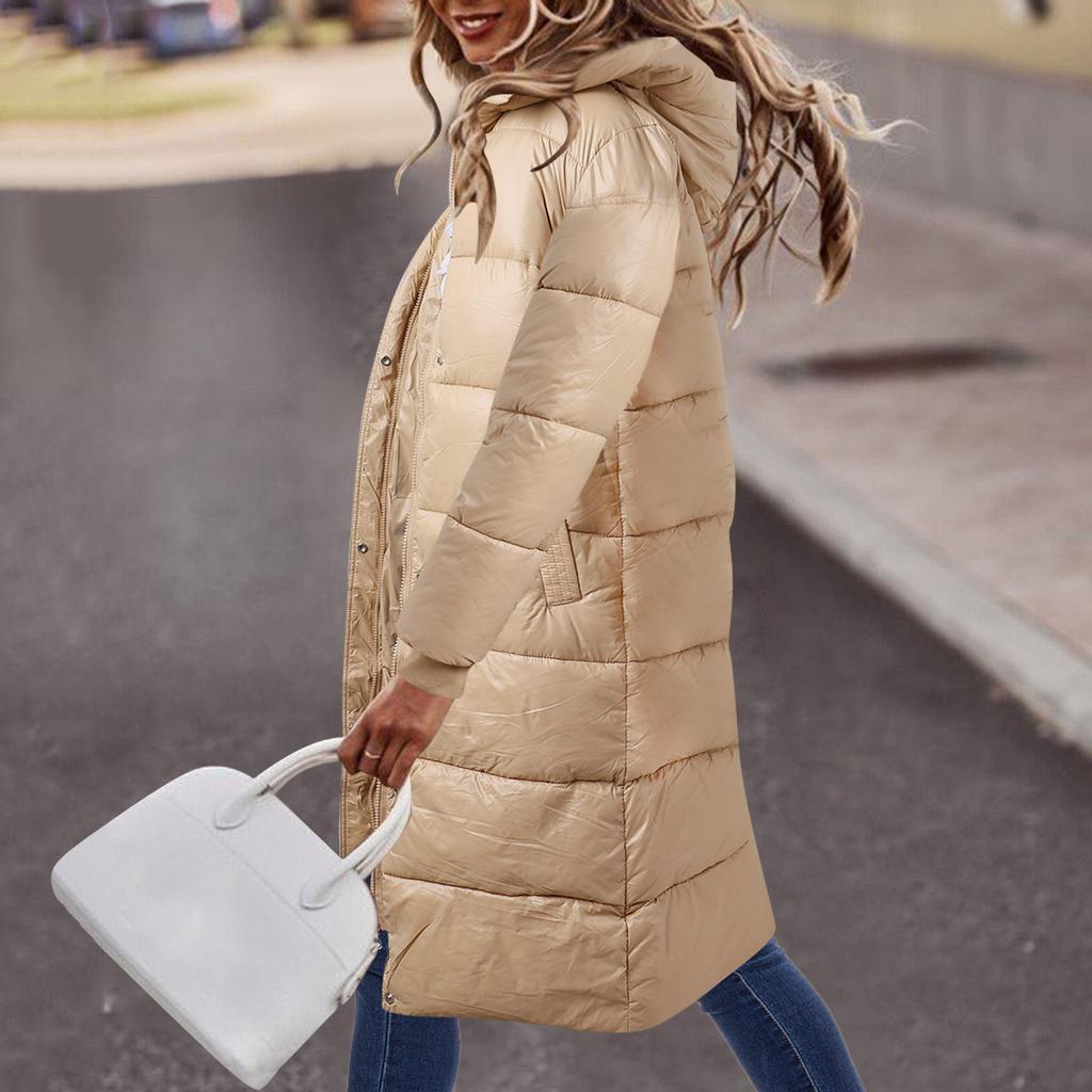 Zimní dámské dlouhé bavlnou vycpané teplé černé kabáty s dlouhým rukávem na zipy volná dámská bunda nová trendy ležérní dámská móda