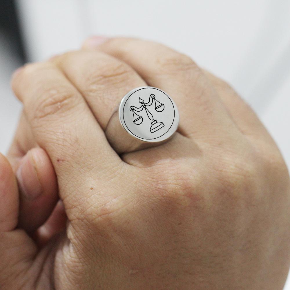 Stainless Steel 22MM Retro Balance Scale Ring - Laser Engraved Smooth Round Design