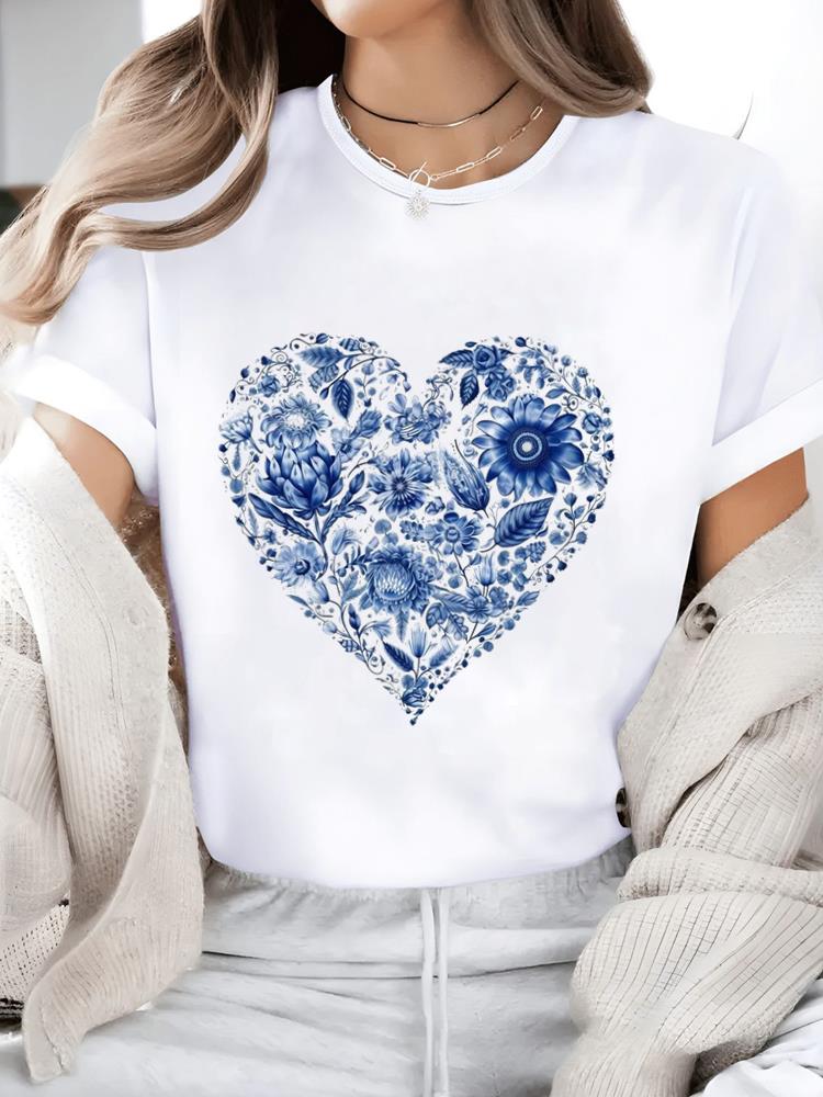 (Asian Size) watercolor flower trend Casual Women's Top T T-shirts Fashion O-neck Female Clothing Print Short Sleeve Graphic Tee