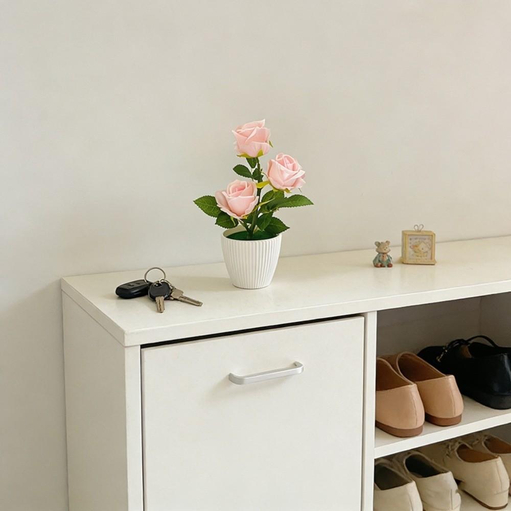 Multi-Bloom Artificial Rose Potted Flowers Red Plastic Fake Flower Home Decor