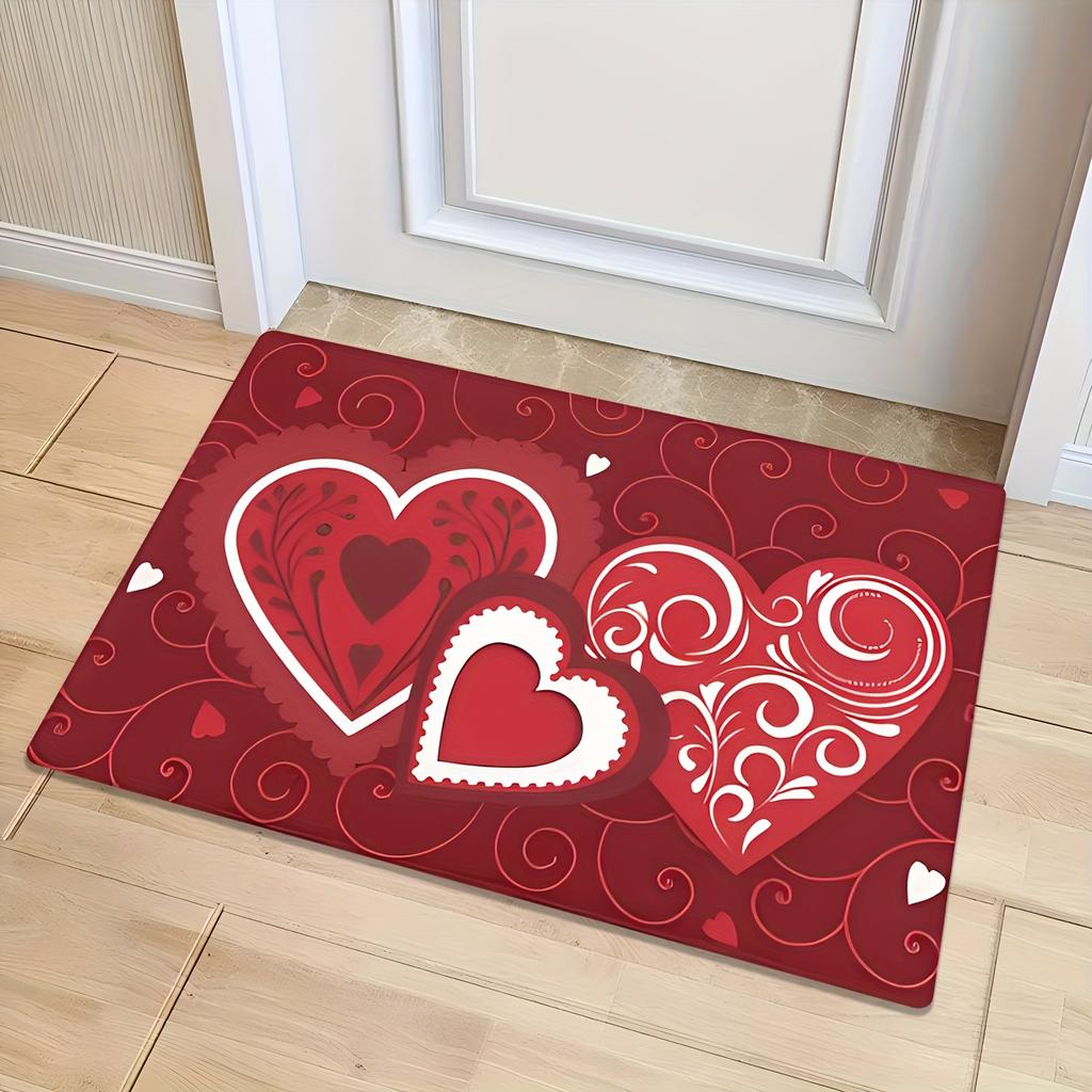 VIKAMA Valentine's Day Carpet Love Heart Carpet Red Doormat Welcome Mat Bedside Floor Mat Rug For Bedroom Carpet For Live Room