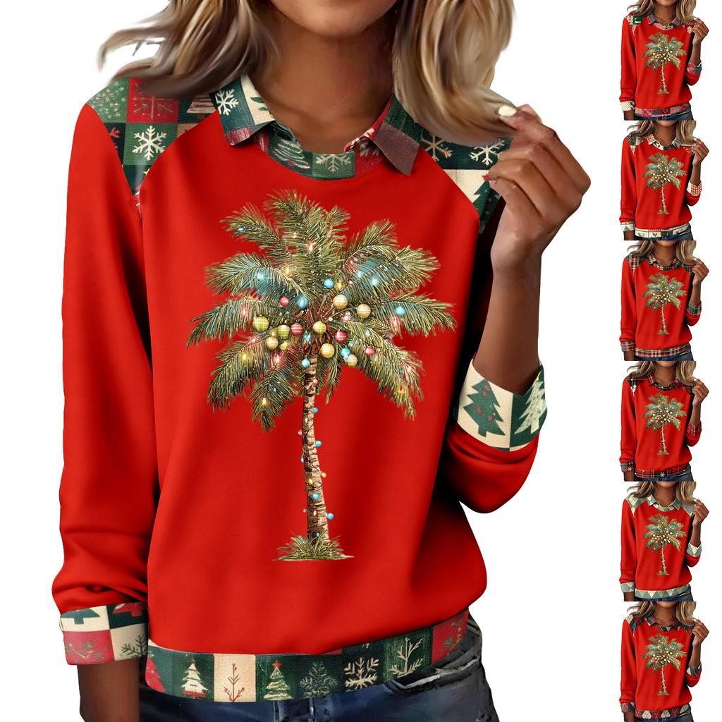 Women's Fashion Christmas Printed Long-Sleeve Pullover Top