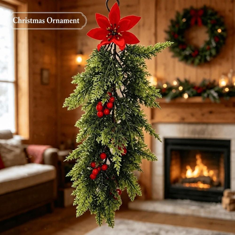 Flexible Branch Artificial Flower Wall Hanging Red Berry Poinsettia Decor  Christmas Party