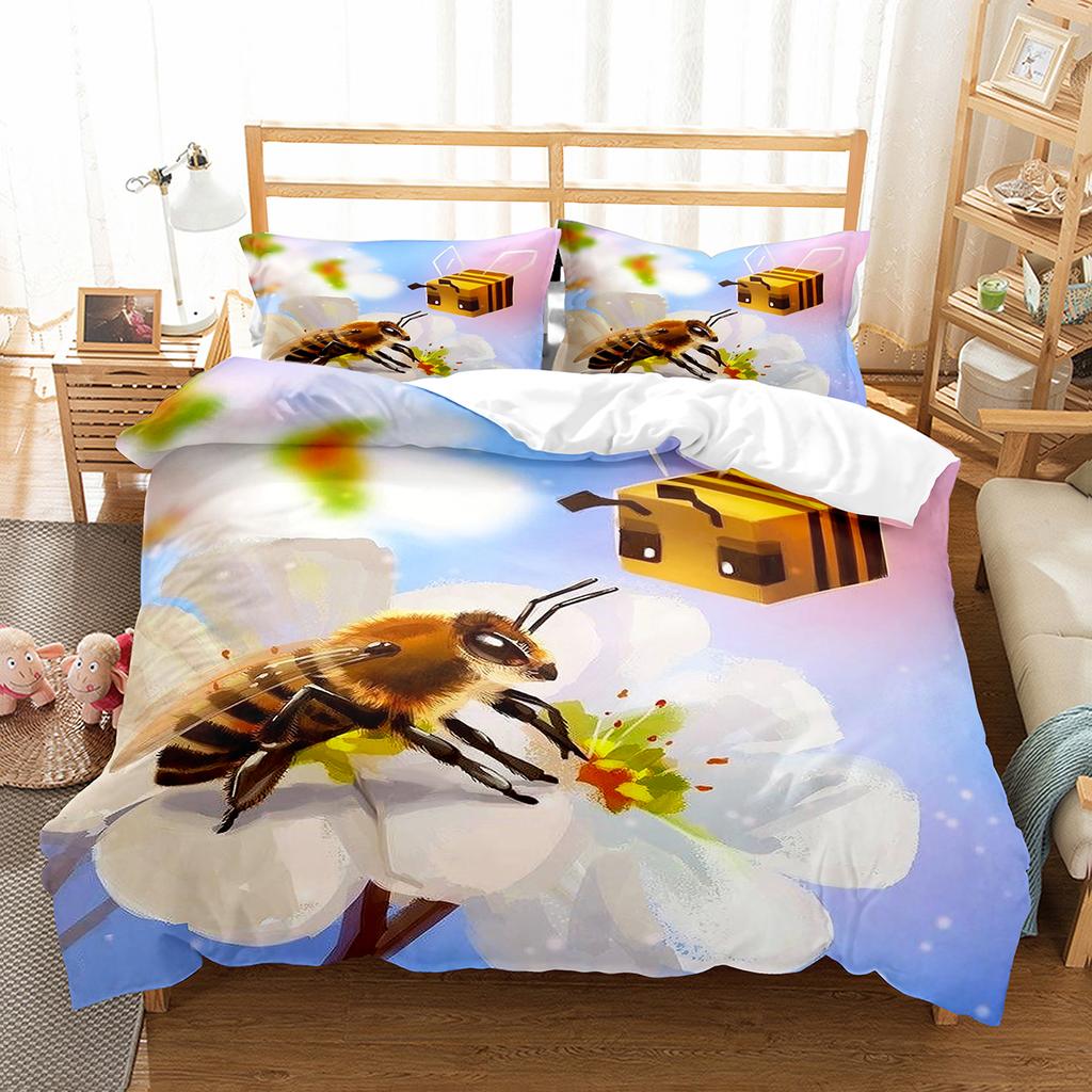 Yellow Bee Duvet Cover Collection Cartoon Wild Animals Pattern Quilt Cover With Pillowcase Lightweight Soft Gift King Queen Full Size