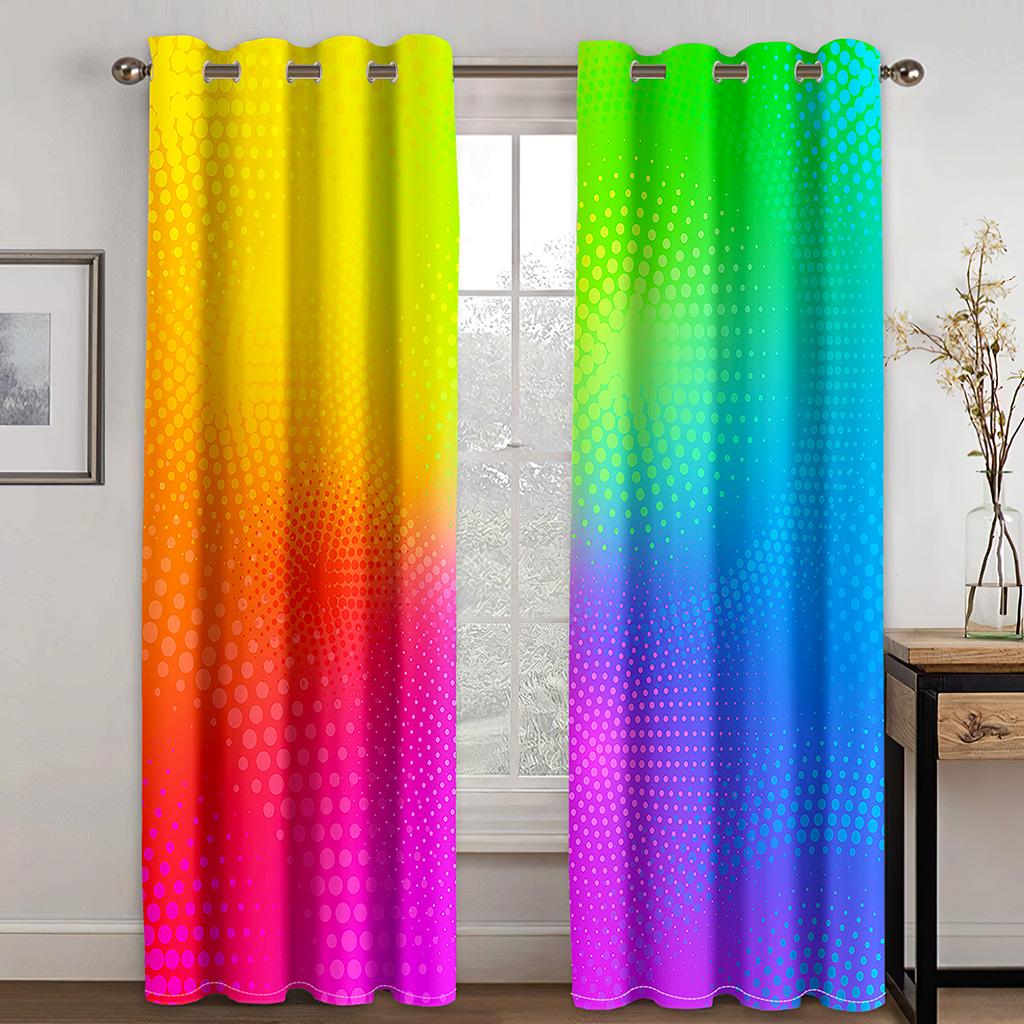 Regenbogen-gestreifte Vorhänge, farbenfrohe, lebendige vertikale Streifen, 3D-Druckmuster, Vorhänge für Wohnzimmer, 2-teiliges Set