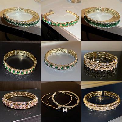 Emerald Diamond Open Bracelet, Niche Design, Korean Style Fashion Jewelry