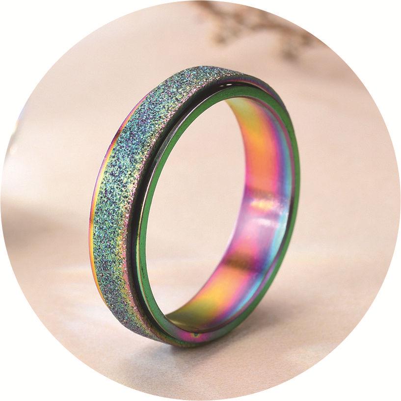 European & American Titanium Steel Moon & Star Rotating Couple Ring Set