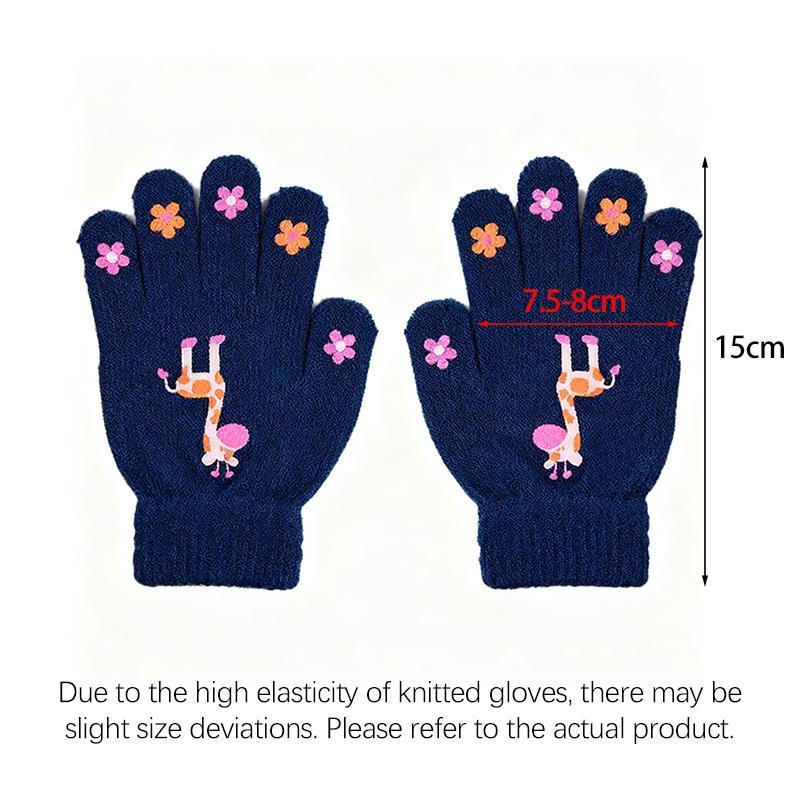 Cartoon Thicken Children Knitted Gloves Windproof Kids Winter Full Finger Gloves Animal Printing Pattern Writing Gloves Winter