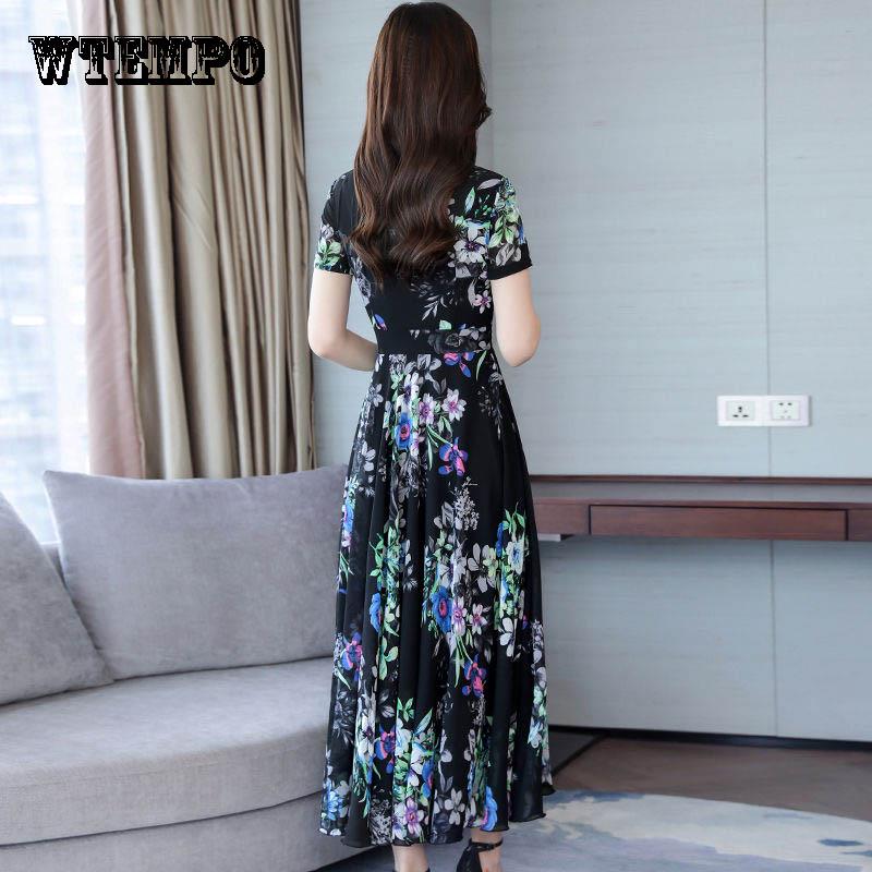 WTEMPO Large Size Dress Long Skirt Female Summer Fashion Fashion Over the Knee Was Thin