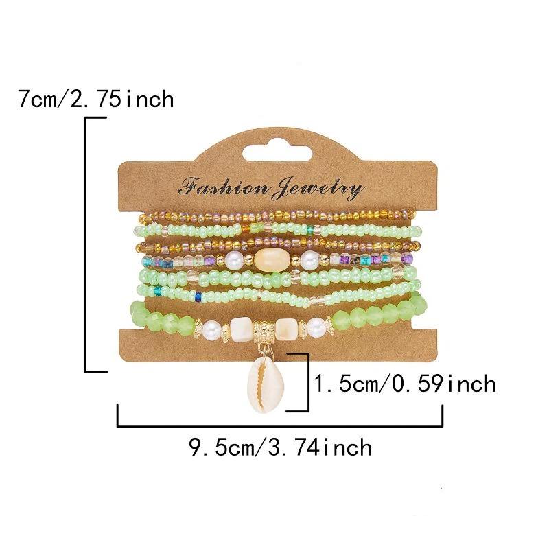 

[HS]#1PC Boho Rice Beads Starfish Pendant Bracelets For Women Summer Ocean Beach Shell Charm Multilayer Bracelet Set