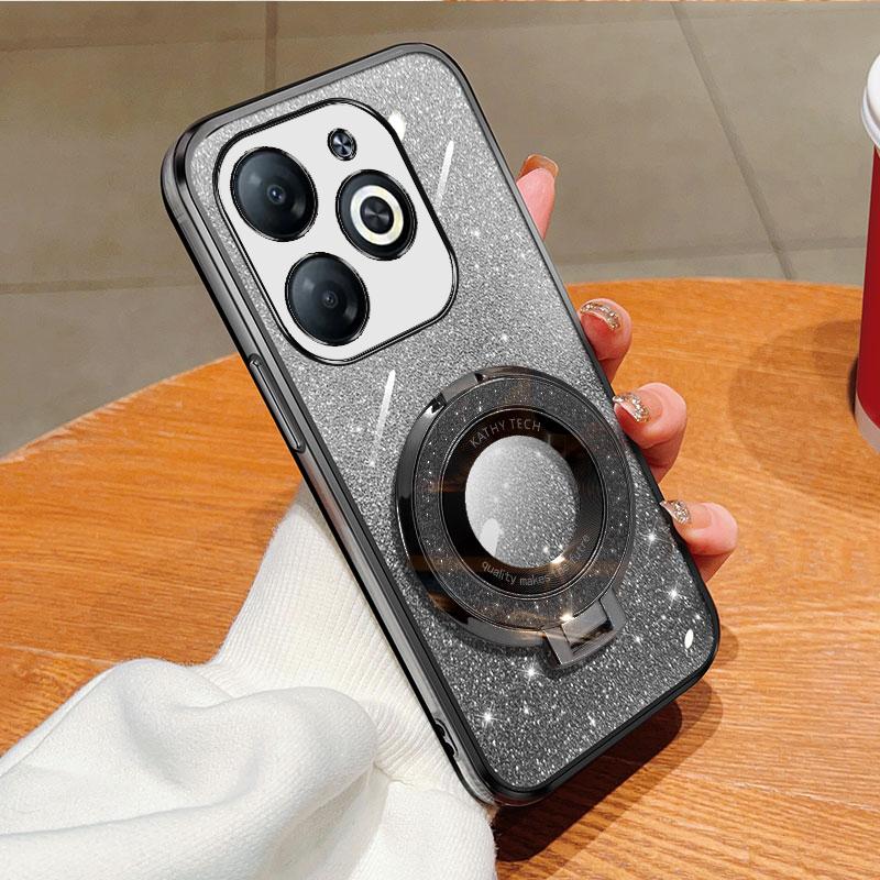 

Для itel P55 P 55 4G A666LN чехол из мягкого силикона с блестящим ТПУ чехол для телефона задняя крышка магнитный держатель For itel P55 4G/A666LN чёрный