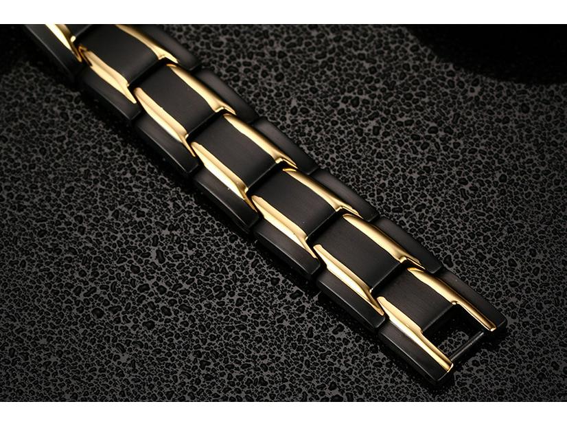 Schwarz-Gold Edelstahl Magnetisches Armband mit Germanium und Negativ-Ionen Uhrenarmband