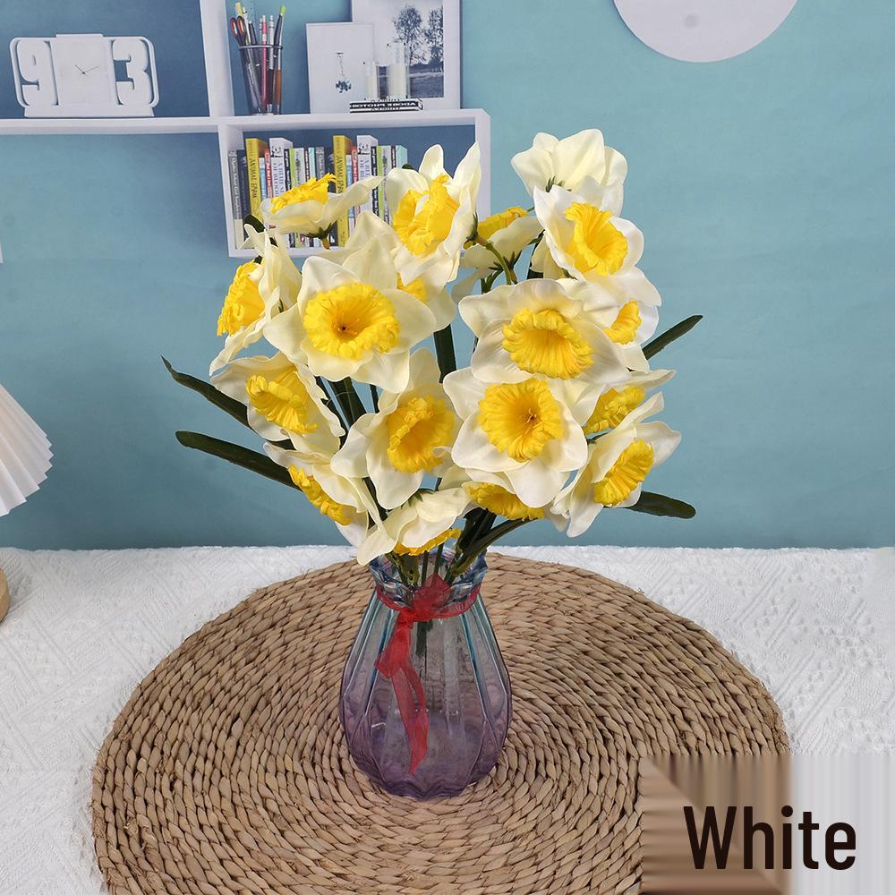 New Large 7-Prong Daffodil Artificial Flower for Wedding, Photography, and Living Room Decor.