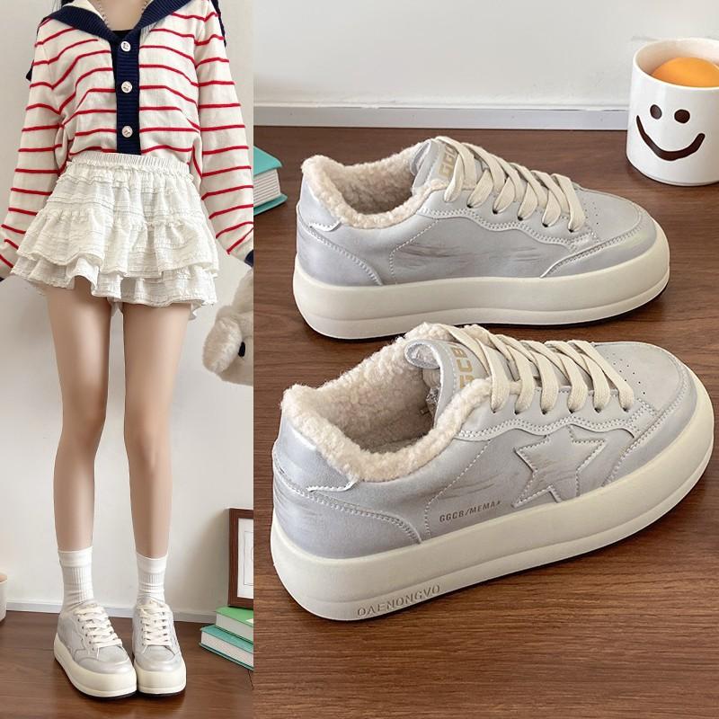 Fleece Star Little Dirty Shoes Women's 2025 New Winter Retro Old Thick-soled Fluffy Cotton Shoes Versatile Casual Board Shoes