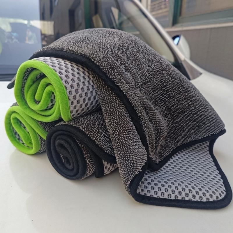 Double Side Car Cleaning Towel With Mesh Design Microfiber Towel Cloth For Scratch Free Drying & Dust Removal