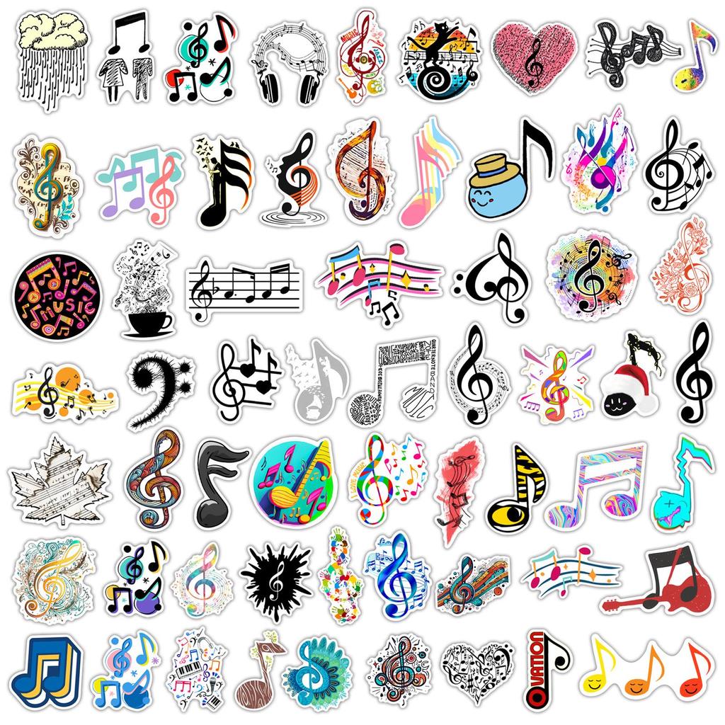 50 Waterproof Musical Note Graffiti Stickers for Phone, Guitar, Laptop, and Tablet Cases