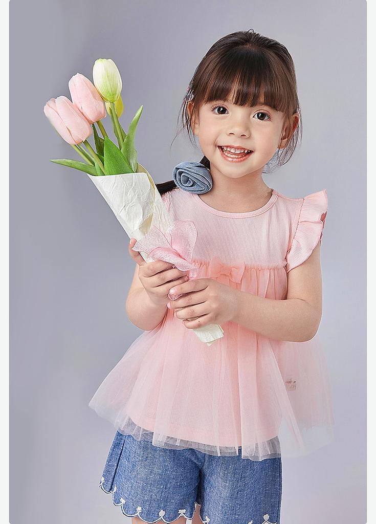 Embroidered Butterfly Flying Sleeves: Summer Children's Casual Fashion Top for Infants and Girls' T-shirts