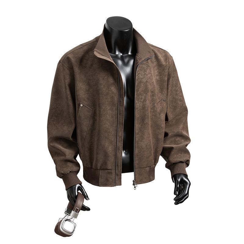 TikTok American locomotive style stand-up collar tie-dye jacket cotton clothes men's autumn trendy loose leather clothes couple baseball clothes