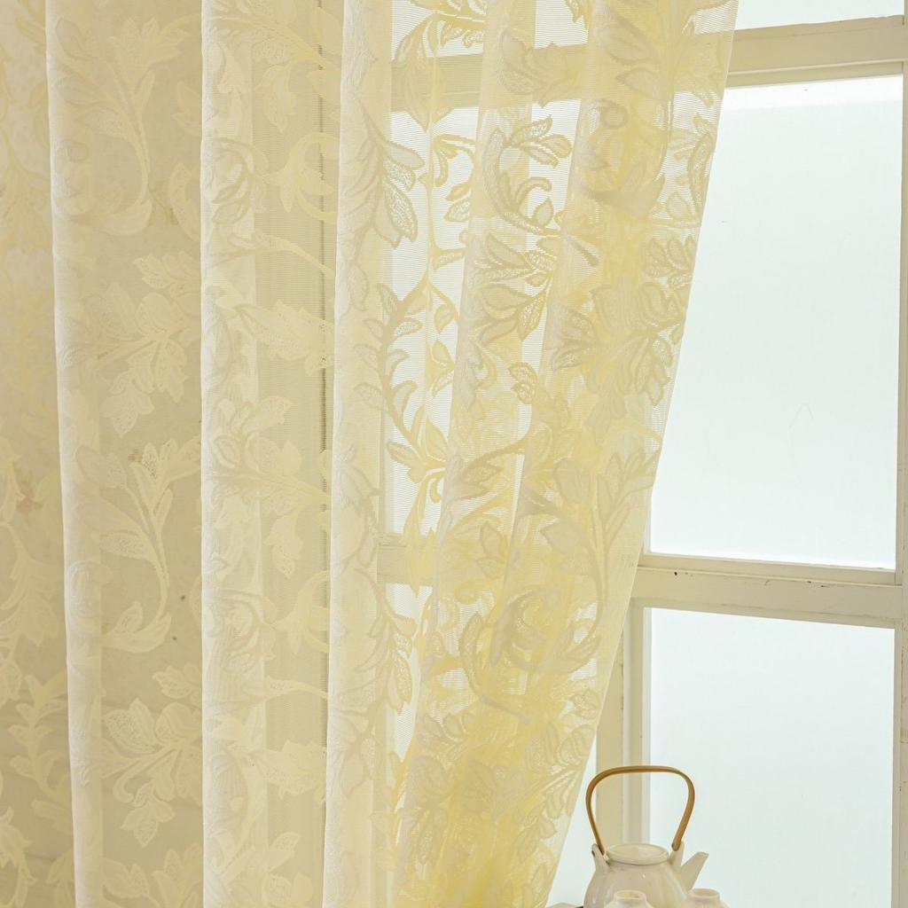 European Embroidered Sheer Curtains for Living Room Bedroom Balcony Bay Window Light Filtering Lace Window Screen