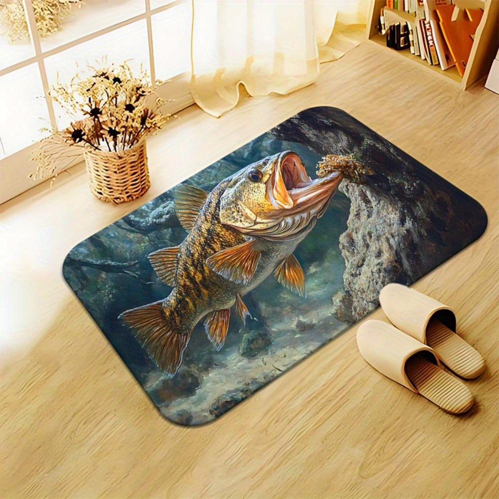 Creative 3D Fish Visual Effect Non-Slip Floor Mat, High-Definition Print Absorbent Decorative Rug for Bedroom and Living Room