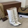 Rich and rich, retro high-heeled trouser boots, autumn and winter new pointed braided rivets, high boots with a sense of design
