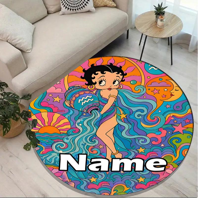 Custom Name Personalized Betty Boop Print Round Rug, Versatile Home Decor Carpet, for Playroom, Apartment, Balcony, Entryway, Hallway Gift