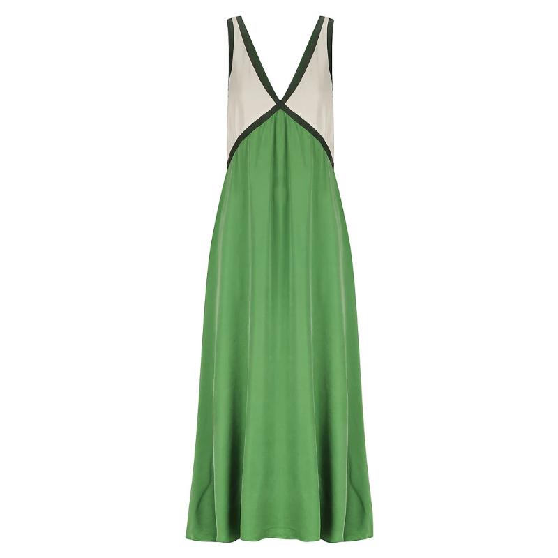 Women's Summer Color Block V Neck Sleeveless Tank Maxi Dress Loose Casual Vacation Beach Long Dress for Women