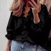 women's Loose Ruffled V Neck Blouse Solid Color Long Sleeve Shirt Elegant Commute Casual Wear Tops