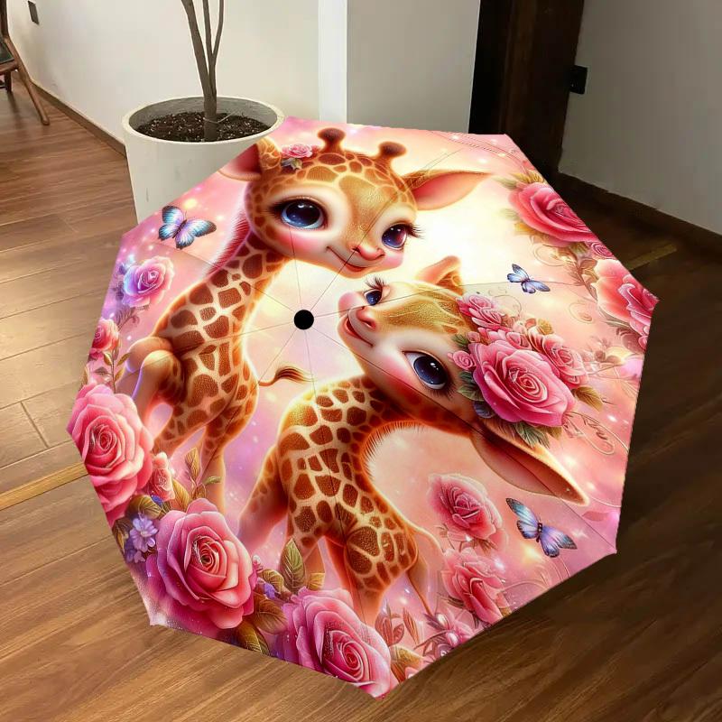 1PC Giraffe Flowers Umbrella-8-Rib Reinforced, Automatic Open, Lightweight & Durable, Fashion Accessory for Outdoor-L0402