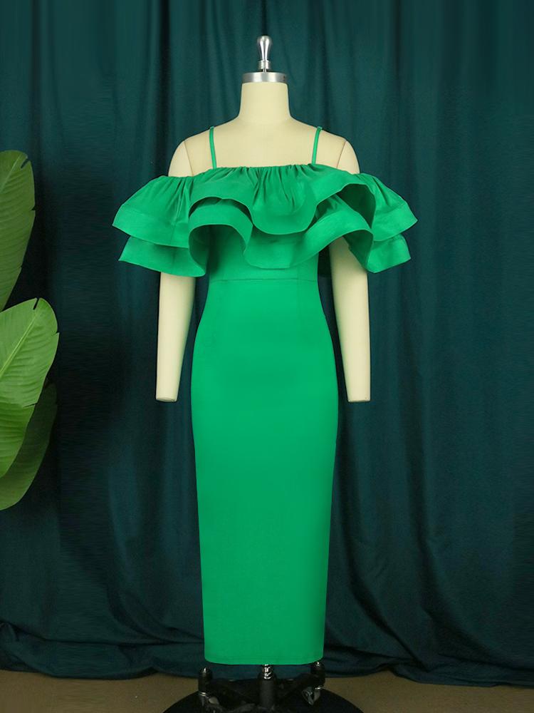 AOMEI Kvinner Festkjole Ruffles Bodycon Slire Spaghetti Strap Bursdag Cold Shoulder Even kjoler