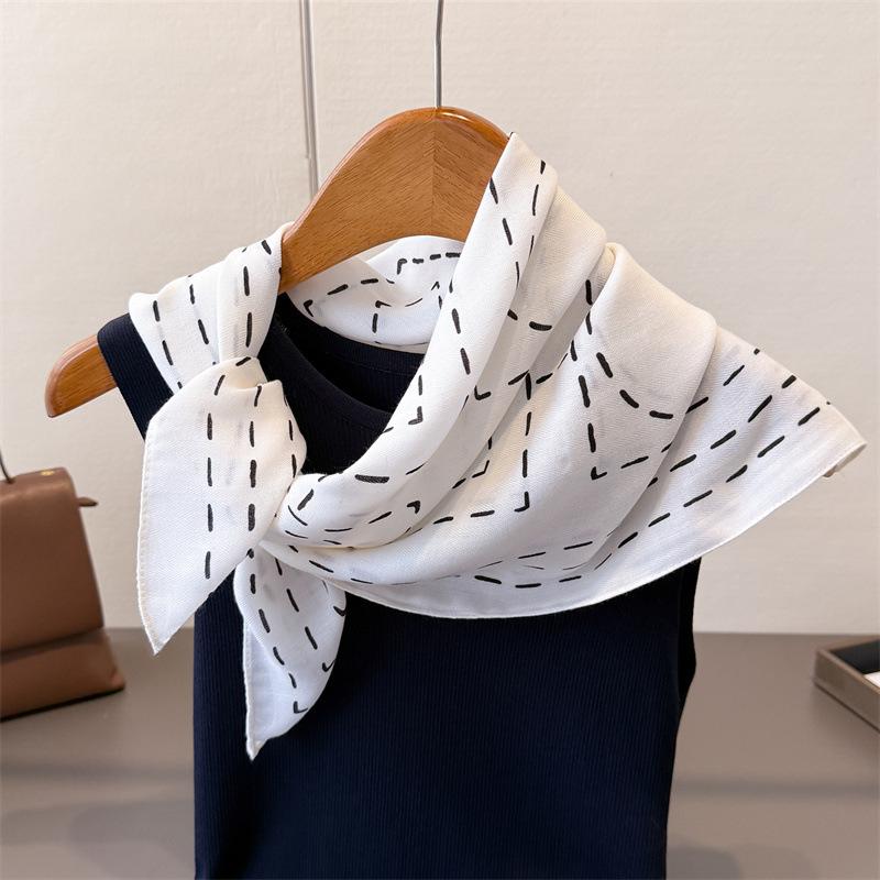 Polka Dot Style Herringbone Pattern Cotton And Linen Small Square Scarf Silk Scarf Imitation Velvet Headscarf Shawl Sun Protection Scarf Women'S Scarf