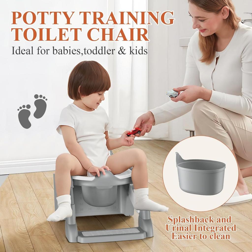 Adjustable Potty Chair, 2 IN 1 Toddler Training Toilet Seat with Anti-Slip Step Stool Ladder for Kids, Soft Seat Potty Set