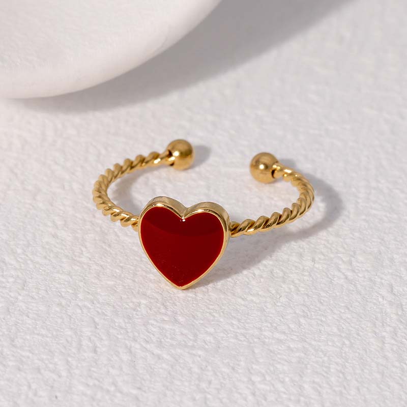 Vintage Red Drip Oil Geometric Rings for Women Stainless Steel Gold Color Heart Opening Adjustable Finger Rings Jewelry New