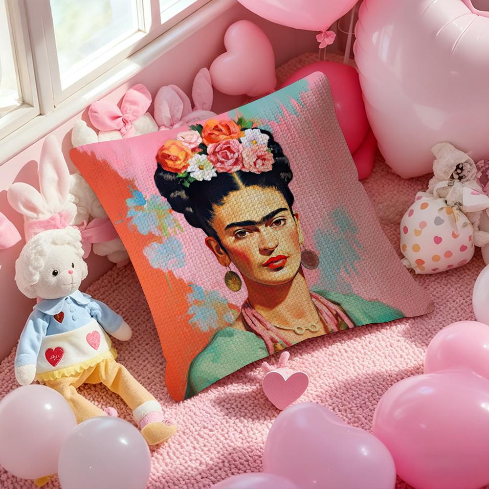 F-Fridas Painting Art Pillow Case Anti-Dustmite Pillowcase Invisible Zipper Silky Short Plush Sofa Cushion Cover