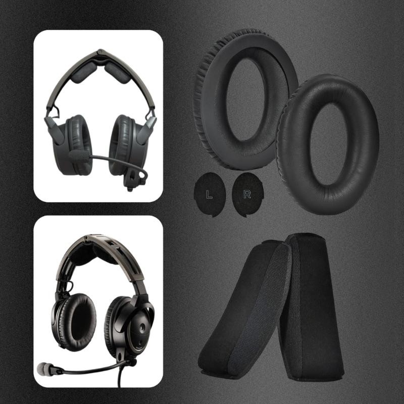 Protein Leather Ear Pad Ear Cushions Replacement Headband for Aviation Gaming Headsets , Noise Cancelling Foam