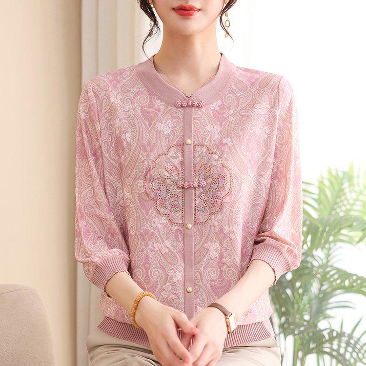 

Chic New Chinese Style Women s Printed T-shirt - Loose, Lightweight Spring/Summer Top for Moms 4XL (135-150 jin) розовый