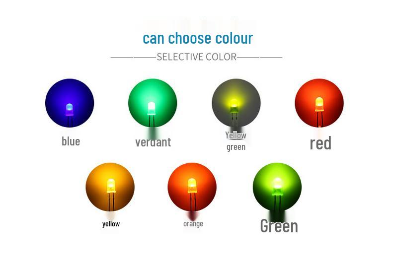 LED Light Emitting Diode, 5mm Round Head, Short Leg with Colored Side Beads - White, Red, Blue, Green, Yellow.