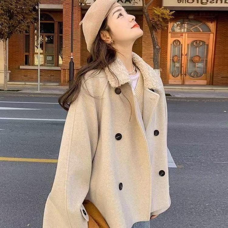 2026 Petite Korean Double-Breasted Wool Coat for Autumn/Winter