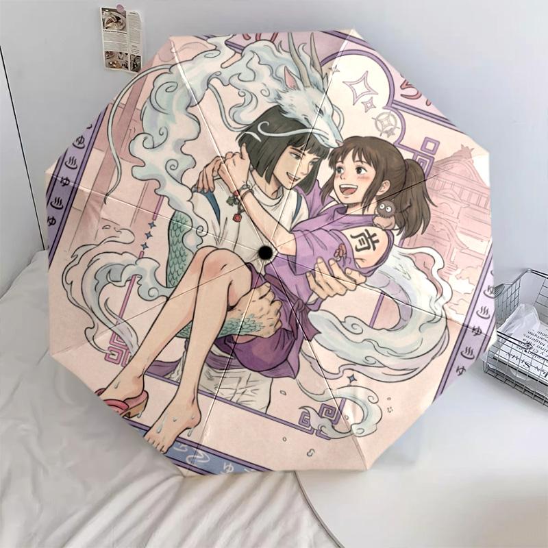 Spirited Away Foldable Umbrella Fashionable Auto-Open 8 Iron Ribs Plastic Handle Sunshade-kwq282 (as the picture,iron&8K)