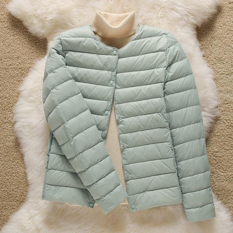 Autumn and Winter Light Round Neck V-neck Down Jacket Women's Warm Liner Short Jacket Women's Collarless Inner Tide
