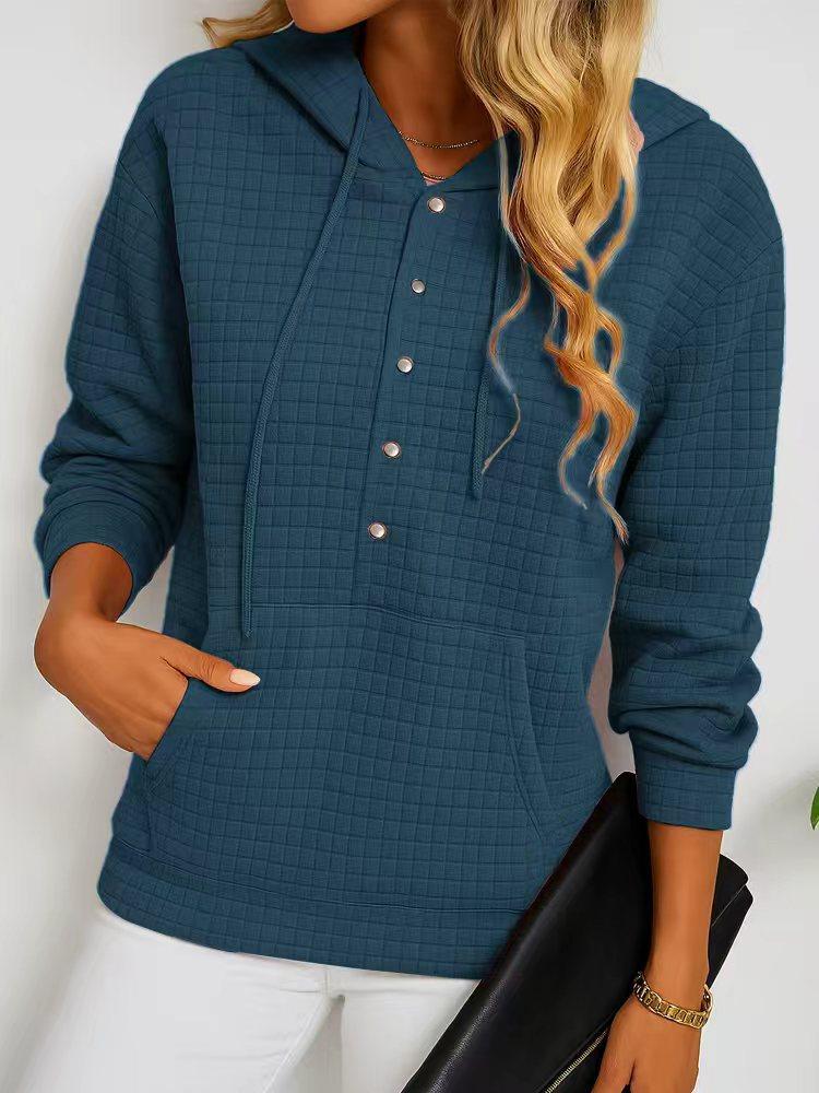 Lässiges Kapuzen-Langarmshirt mit Tasche Mehrfarbig Damen Oberteile French Terry Sweatshirt Bequem Lockerer Schnitt Trendig Tägliche Kleidung für Damen