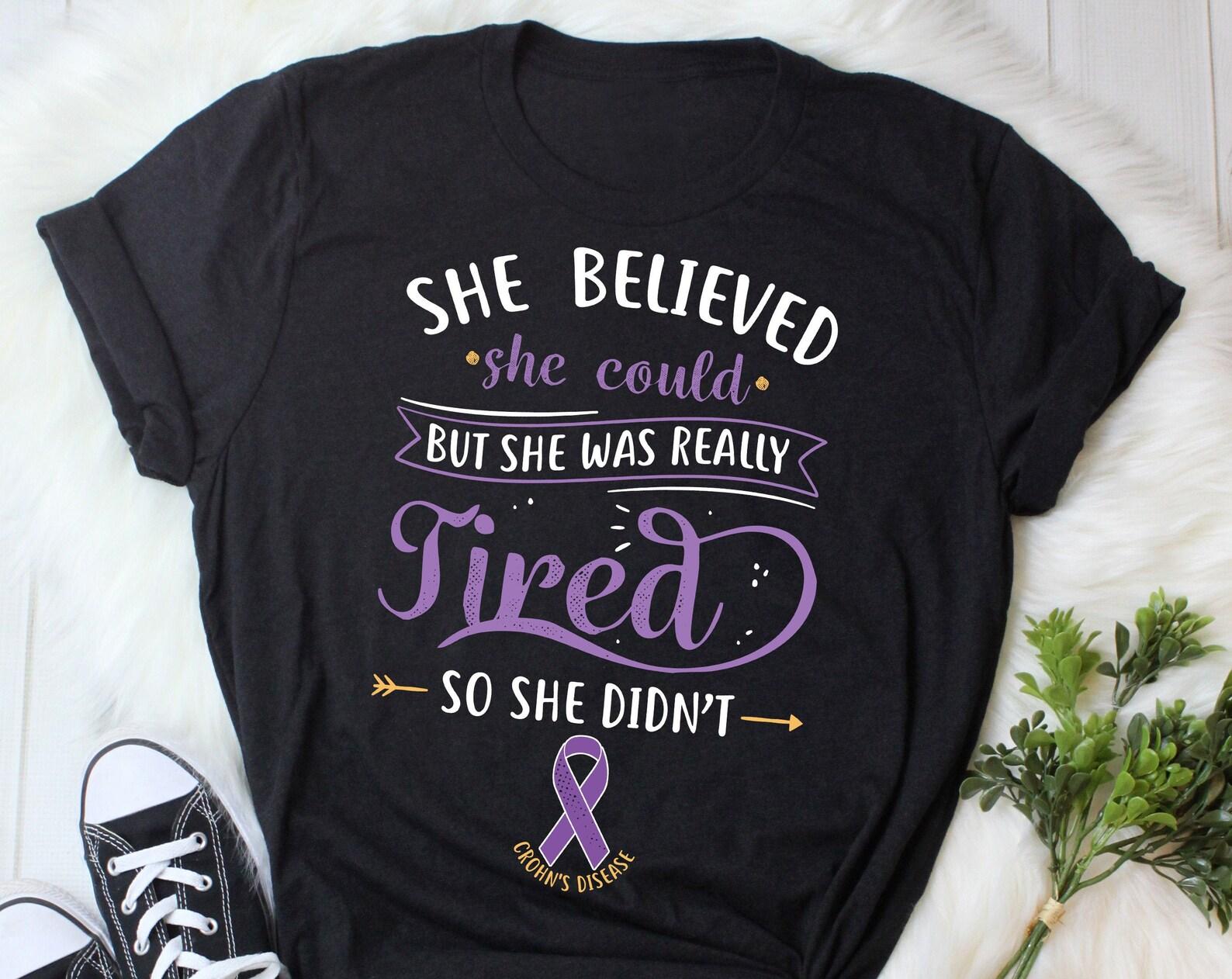 Crohn s Disease Shirt, , Invisible Chronic Illness T-shirt Gift, Crohns Ribbon, Crohn s Awareness, Spoonie Tee, Spoon Theory, Purple 160