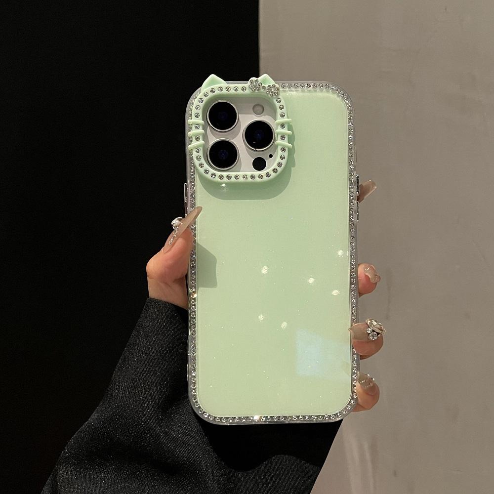 Bonbonfarbe Glitzer Diamant Katzenohren Handyhülle Für iPhone 17Air 16 15 14 13 12 11 Pro Max Plus Stoßfeste Schutz-Rückseite