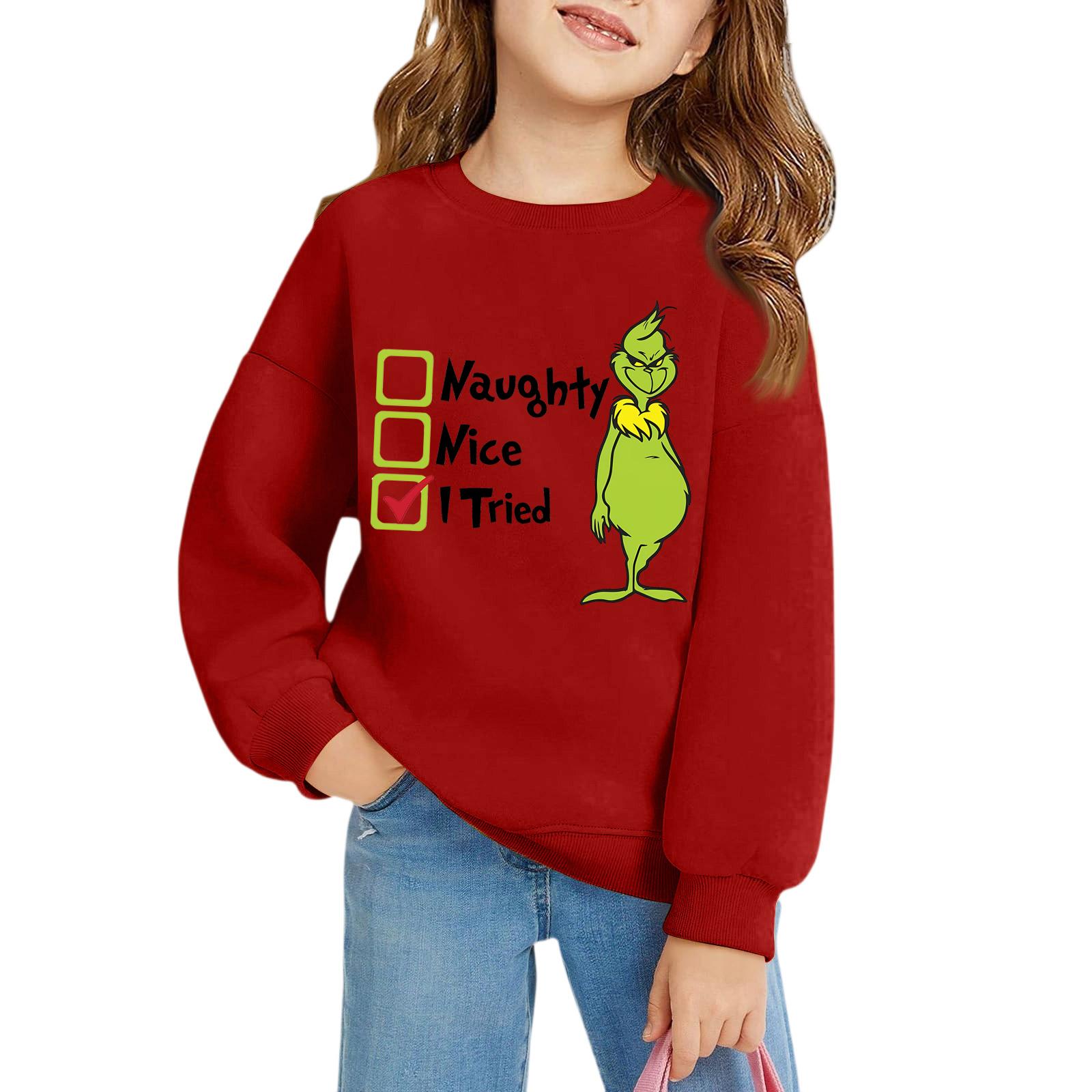 

Різдвяні дівчачі пуловери з круглим вирізом для дітей, дитячі топи з принтом 140 червоний