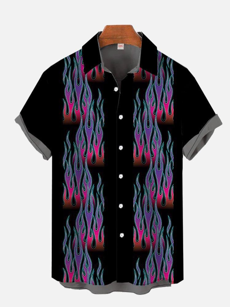 Tendenza nuova strada hip-hop Haraan fiamma stampa 1D casual larga manica corta camicia cardigan uomo estate e autunno