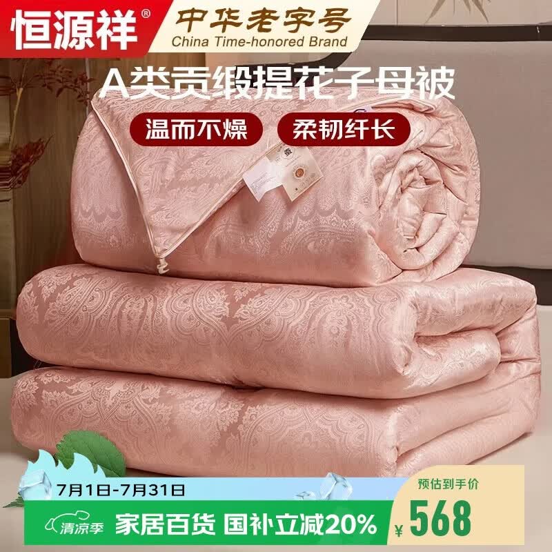 Hengyuanxiang Class A Mercerized Jacquard Mulberry Silk 2-in-1 Quilted Comforter 200cm x 230cm, 4 jin + 6 jin