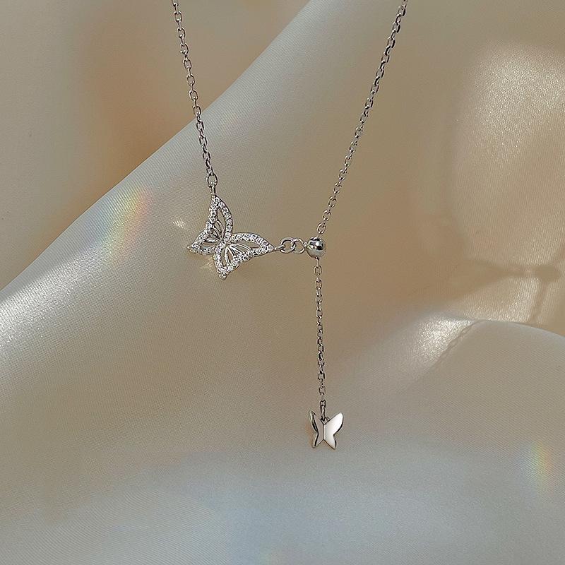 Zircon butterfly pendant necklace light luxury niche fashion temperament versatile high sense necklace women