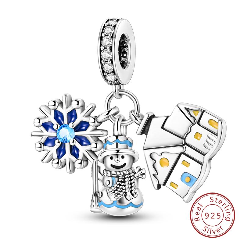 New Winter Charms Bead Copper Snowflake Snowman Penguin Deer Dangle Fit Bangle Bracelet Necklace Diy Jewelry