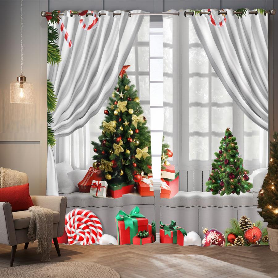 2PC Christmas series high blackout curtains for kitchen bathroom living room