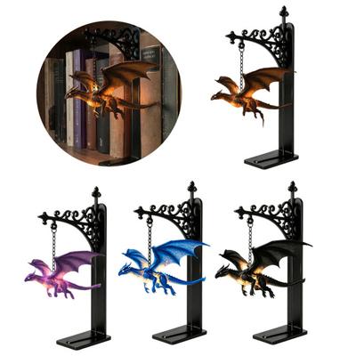Evil Dragon Hanging Lamp Magical Flying Bookshelf Lamp, Warm Night Light, Fantasy Statue for Desk Reading Nook Decor, Unique Gift Lovers Book Readers